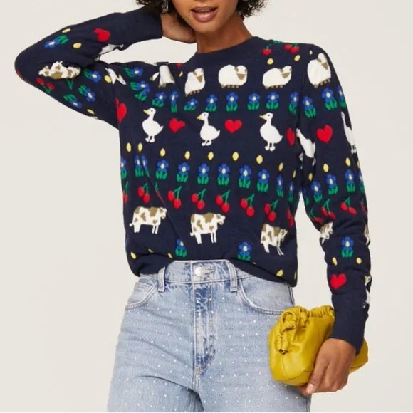 HVN Diana Fuzzy Brushed Intarsia Knit Animal Stripe Sweater - Picture 13 of 15